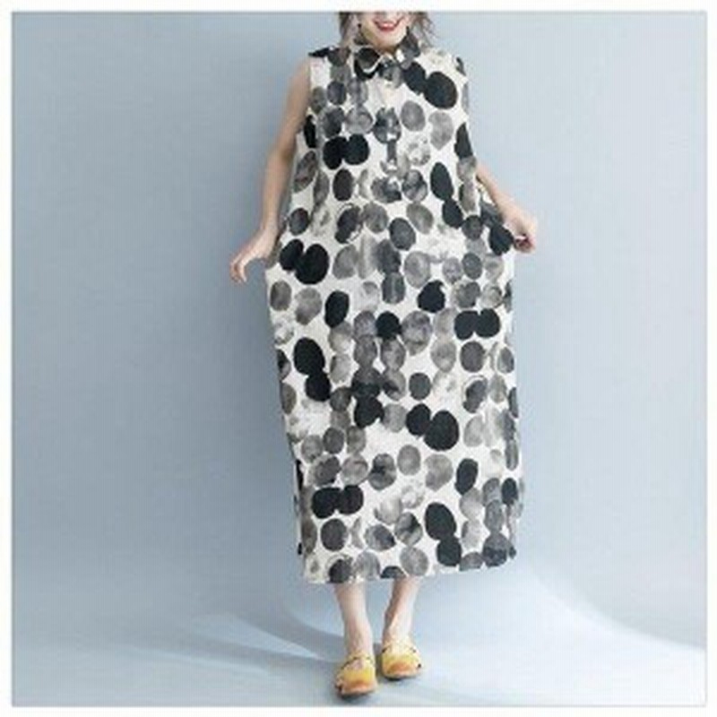 ワンピース コットンリネン マキシワンピース 綿麻混 ノースリーブ タンクワンピース 体型カバー 大きいサイズ 水玉 大人 可愛い 夏ワン 通販 Lineポイント最大1 0 Get Lineショッピング