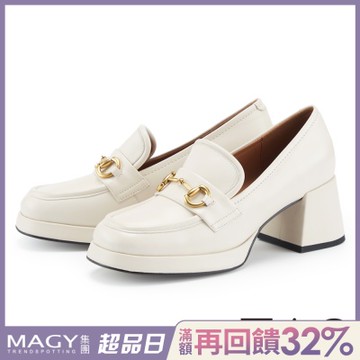 TAS 復古時髦馬銜釦樂福高跟鞋 米白