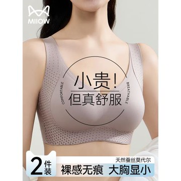 貓人無痕內衣女大胸顯小提拉防下垂聚攏收副乳裸感舒適全罩杯文胸