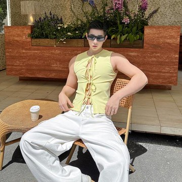 ins潮牌小眾設計感系帶抽繩門襟運動開衫男女禁欲系修身背心夏季