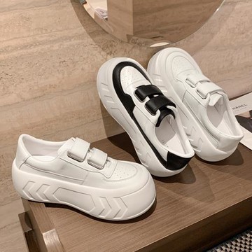 真皮厚底運動休閑鞋女2026年春季新款魔術貼小白鞋增高松糕面包鞋