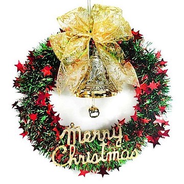 摩達客 台灣製 聖誕紅綠金蔥聖誕星星花圈(14吋)(免組裝)(本島免運費)