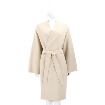 Max Mara-WEEKEND ERIS 米白色雙口袋綁帶純羊毛大衣 外套