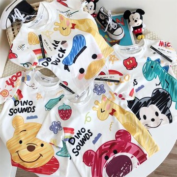 兒童純棉短袖2025夏季新款男女中小童寶寶卡通滿印涂鴉上衣T恤潮
