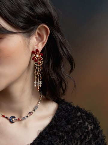 化妝舞會。(2way)MUCHAT手作14KGP螢石星星絨花純銀針耳環