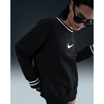 NIKE 耐吉 寬鬆 加絨 圓領 女長袖上衣-黑色 AS W NSW PHNX FLC GX OS LNG C-HJ0950010