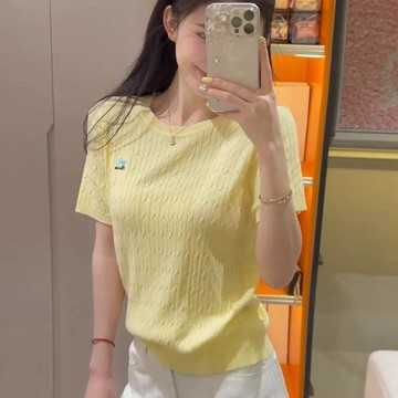 夏季短袖 刺繡上衣 麻花短袖 針織T恤女 洋氣上衣 圓領短袖 顯瘦上衣 百搭上衣 減齡上衣 短袖女 T恤女 純色上衣