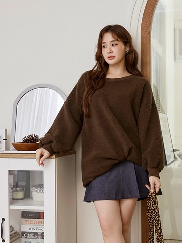 雲朵自訂款-保暖搖粒絨羅紋寬鬆長版上衣