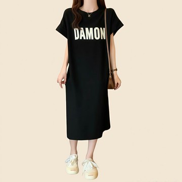 ＊ORead＊韓版長版圓領印花連身裙(3色M~2XL)【限定加碼✿全館滿額再折】