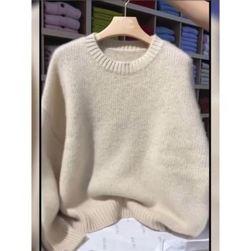 韓系溫柔超好看米杏色毛衣女秋冬新款洋氣減齡休閑別致圓領針織衫