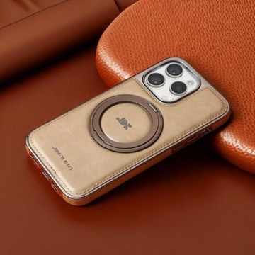 磁吸360°旋轉支架適用蘋果16promax手機殼15pro新款高檔皮革商務男士16皮套13防摔保護套12高級感皮質外殼11