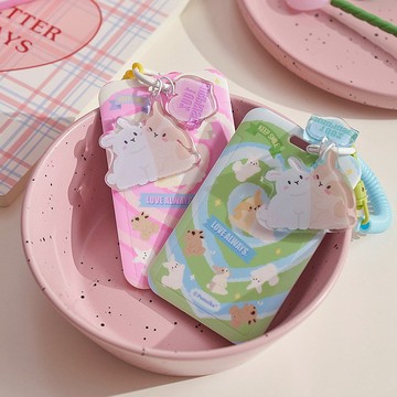 雙彩愛心兔兔插畫卡套 兔子掛件 工牌套