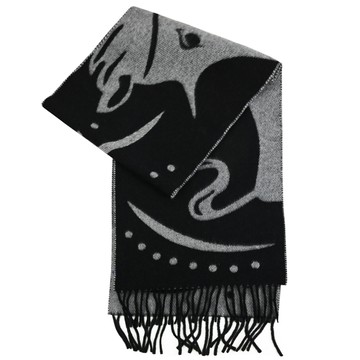 BURBERRY 8099740 馬頭標誌雙面喀什米爾羊毛長圍巾.黑/灰