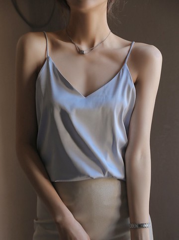 真絲吊帶背心女內搭西裝緞面冰絲V領夏季無袖上衣打底寬松外穿ins