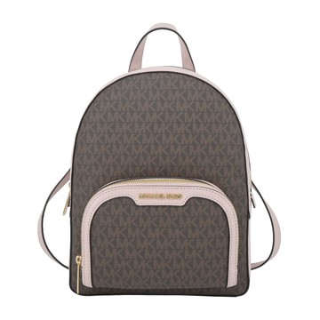 MICHAEL KORS JAYCEE PVC滿版拉鍊後背包-中/咖粉