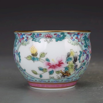 清乾隆瓷器琺瑯彩花卉主人杯景德鎮仿古瓷器古董古玩收藏真品