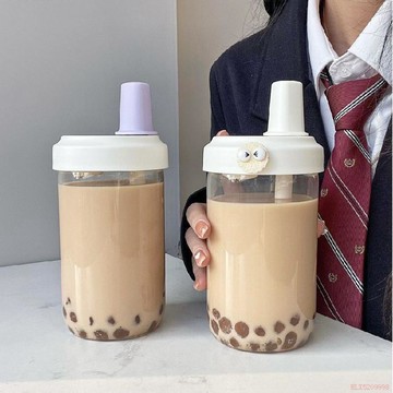 桃園出貨✨可吸珍珠吸管杯子簡約便攜耐熱塑料水杯高顏值大容量學生奶茶杯