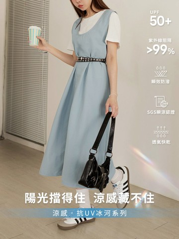 涼感．抗UV真兩件冰河系防曬短袖洋裝