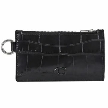 COACH CW433 經典C LOGO鱷魚壓紋扁式卡片零錢包.黑