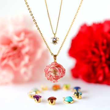 【母親節禮物】誕生石與康乃馨疊戴項鍊組