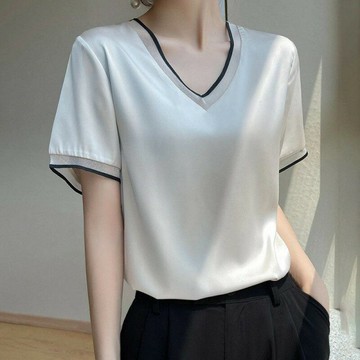 【巴黎精品】現貨秒發 頂級法式緞面襯衫絲質上衣名媛絲綢冰絲絲質背心-網紗女素色T恤3色a1ep22
