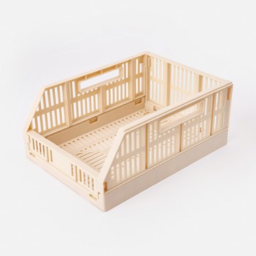 可折疊斜口收納籃S 米白