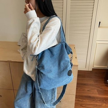 跨境新休閑女包簡約時尚單肩牛仔布包大容量百搭斜挎包可愛手提包