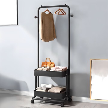 Life Lance 雙層移動式推車雙籃立式衣架  黑色  42 x 35 x 150cm