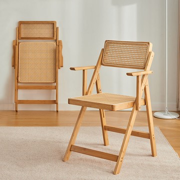 免運 附發票 超低價 工廠直銷 藤編椅子北歐靠背民宿餐椅家用凳子簡約折疊椅折疊休閑帶扶手藤椅 快速發貨