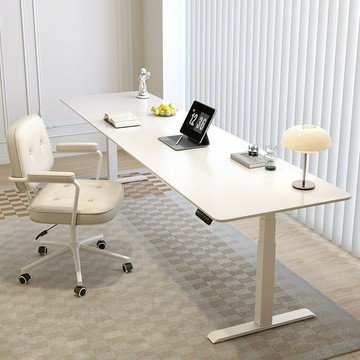 免運 公司貨 包安裝 電動升降桌 奶油風電動升降桌家用純白巖板電腦桌子工作臺辦公學習雙人長書桌 可開發票 全館八折 工廠現貨直銷 新品特價 h11213