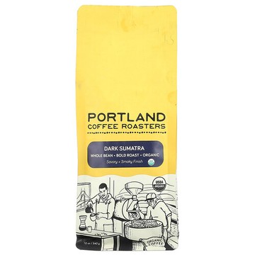 Portland Coffee Roasters, 有機咖啡，蘇門達臘黑咖啡，全豆，深度烘焙，12 盎司（340 克）