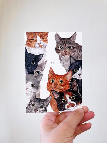 水彩插畫明信片 2入 喵的啦 2021畫展主視覺 水彩插畫明信片 2入