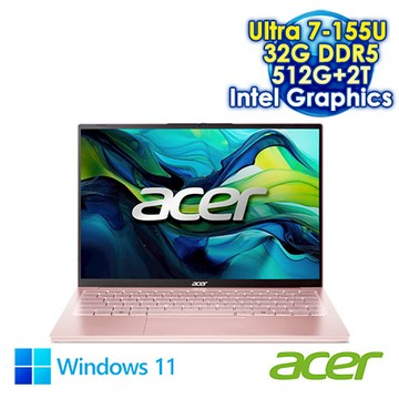 ACER Swift Lite 14 SFL14-54M-71C8 晨曦粉 14吋AI輕薄筆電 (WUXGA IPS NTSC 45%/Intel Ultra 7-15