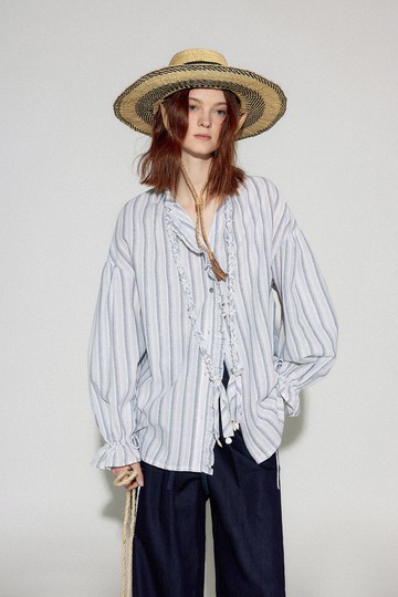 靈動的夏天 boho假日感手編繩條紋襯衫
