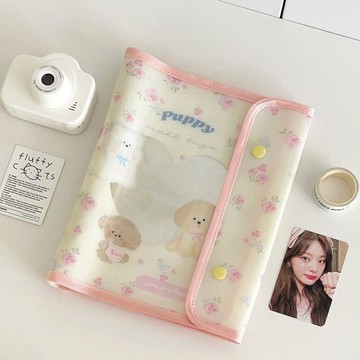 🎀臺灣出貨🎀玫瑰小狗A5雙扣包邊活頁本活頁追星相冊本活頁咕卡本愛豆收納卡冊 筆記本 手帳本 手帳 日記本 記事本 手