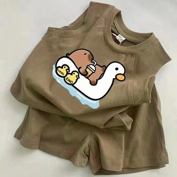 🌸YR🌸 兒童套裝 男童短袖套裝 中小童套裝 2026新款男女童套裝夏季洋氣卡通純棉兒童寶寶背心短褲運動兩件套
