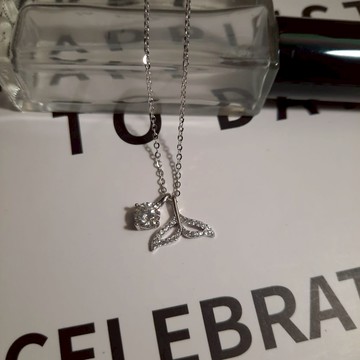 [Relise] （台灣現貨）A0586¥ 通體純銀 s925純銀 魚尾莫桑鑽項鍊 純銀項鍊 莫桑鑽 莫桑石 50分鑽石