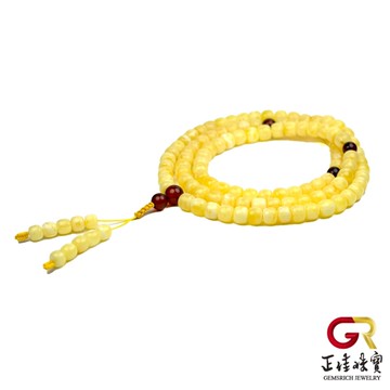 【正佳珠寶】蜜蠟琥珀 頂級蘋果形白金滿蜜 蜜蠟轉運珠 蜜蠟念珠佛珠 7mm 108顆 特製棉繩