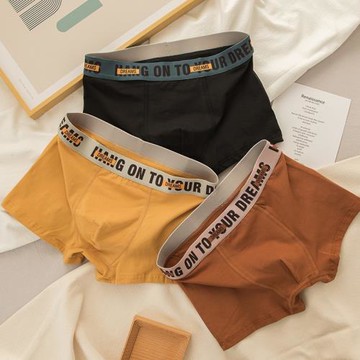 謎象男士內褲純棉大碼秋冬四角褲青年中腰純色抗菌男式內褲短褲頭