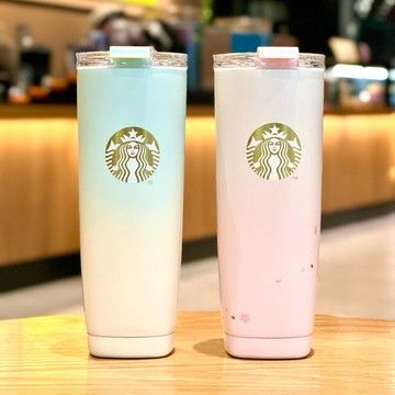 星巴克杯子2026新年禮物杯子春季限定桃花朵朵漸變小清新大容量不鏽鋼便攜隨行水杯