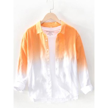 100%純亞麻長袖襯衫男高級感痞帥襯衣潮牌男裝外套棉麻男士上衣服