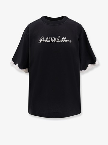 Cotton t-shirt with lace details - DOLCE & GABBANA - gender_Woman
