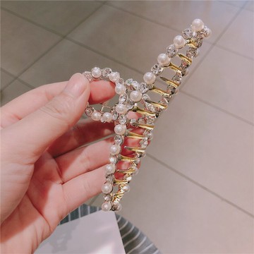 珍珠水鉆抓夾女夏發夾后腦勺鯊魚夾子頭飾發卡網紅大號年新款