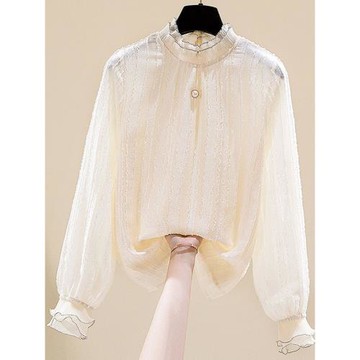 胖mm顯瘦減齡上衣大碼秋衣網紗設計感洋氣打底衫女內搭蕾絲雪紡衫