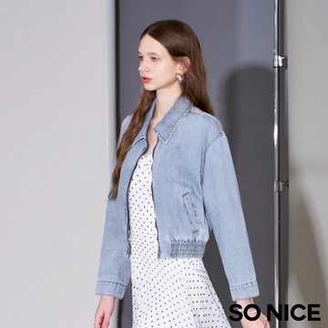 SO NICE【特惠】襯衫領落肩短版冰氧吧牛仔外套｜都會時尚女裝【97435006】