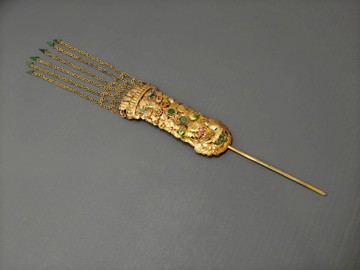 老鎏金花卉蝴蝶流蘇髮簪– 古董髮飾 - 純古董SA-028