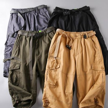 七分褲太難遇到了！送腰帶！男士夏季多口袋工裝休閑七分褲短褲潮
