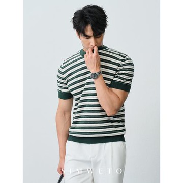 【舒適100%棉】經典度假航海風 14針橫條紋圓領T恤撞色短袖海魂衫