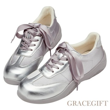【Grace Gift】超級好穿緞帶機能芭蕾鞋 銀