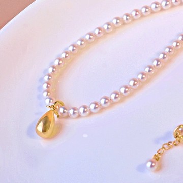 天然日本 Akoya 迷你海水珍珠 吊墜 珍珠項鍊 18K黃金 萬能扣設計 優雅百搭款式